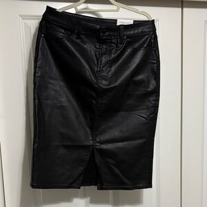Chico's Black Faux Leather Pencil Skirt with Front Slit